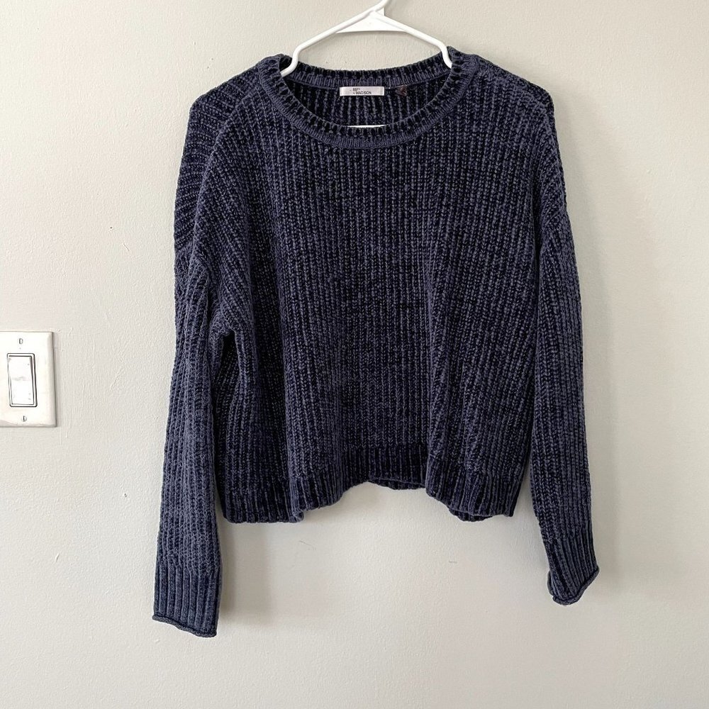 89th+Madison blue knit style velvet long sleeved crewneck sweater‎ women size S